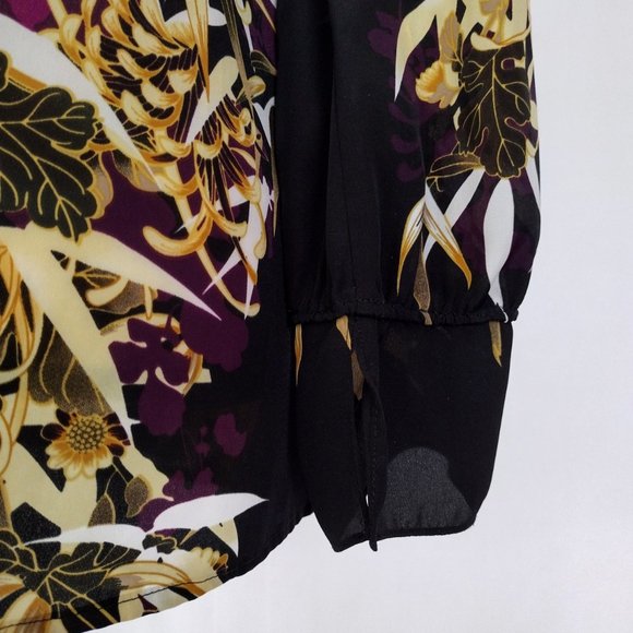 Tahari Purple and Gold Floral Print Oversized Fit Blouse Size M / L - Picture 6 of 11
